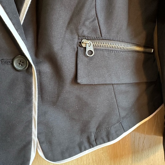 Worthington Cotton/Spandex Blazer Black w White Edging Front Zip Pockets Lined L - Picture 9 of 11